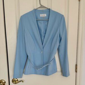 Calvin Klein Sky Blue Blazer Belted Lined Jacket Sz 10 Medium Great Condition
